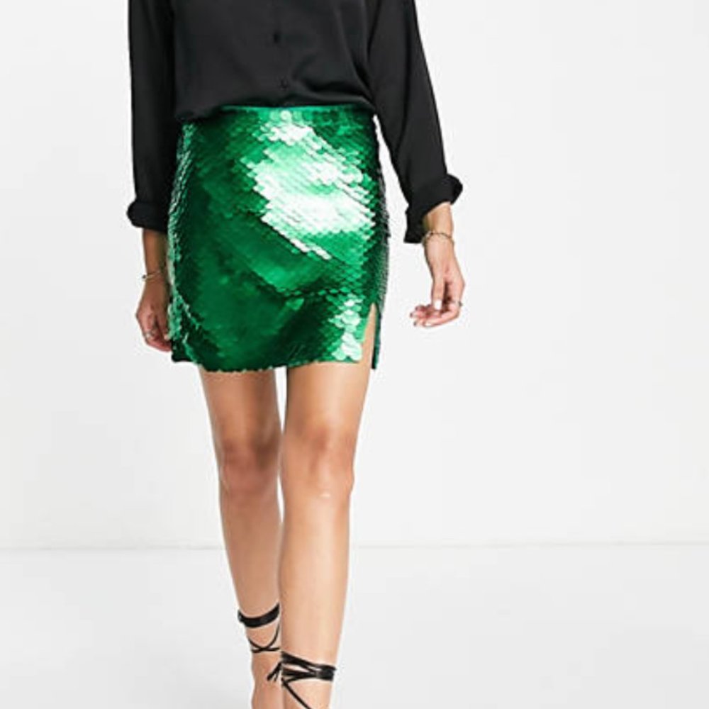 & Other Stories *SOLD OUT* NWT Green Sequin Mini Skirt US Size 10 - RARE COLOR